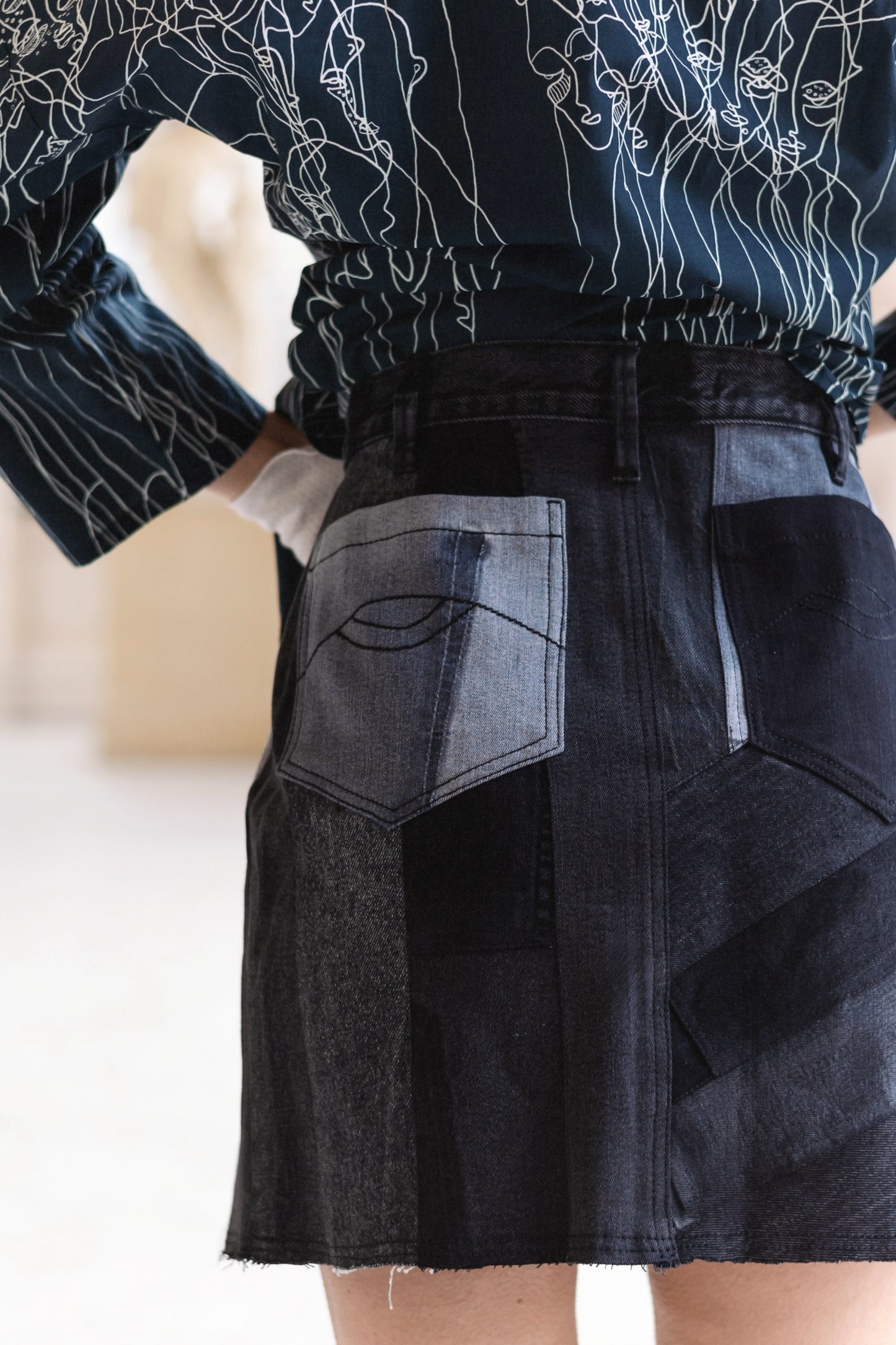 Side-Slits Upcycled Denim Skirt