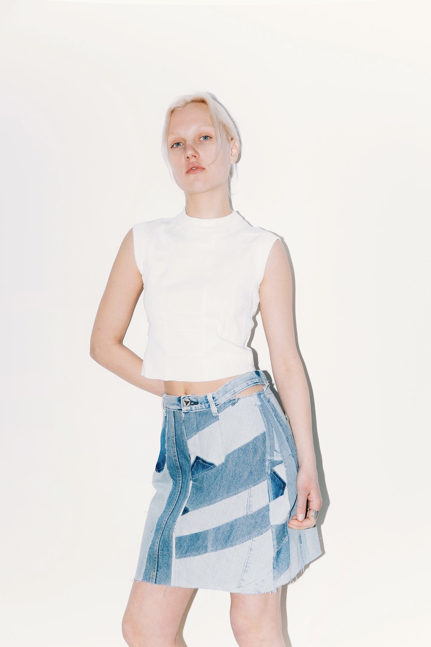 Side-Slits Upcycled Denim Skirt