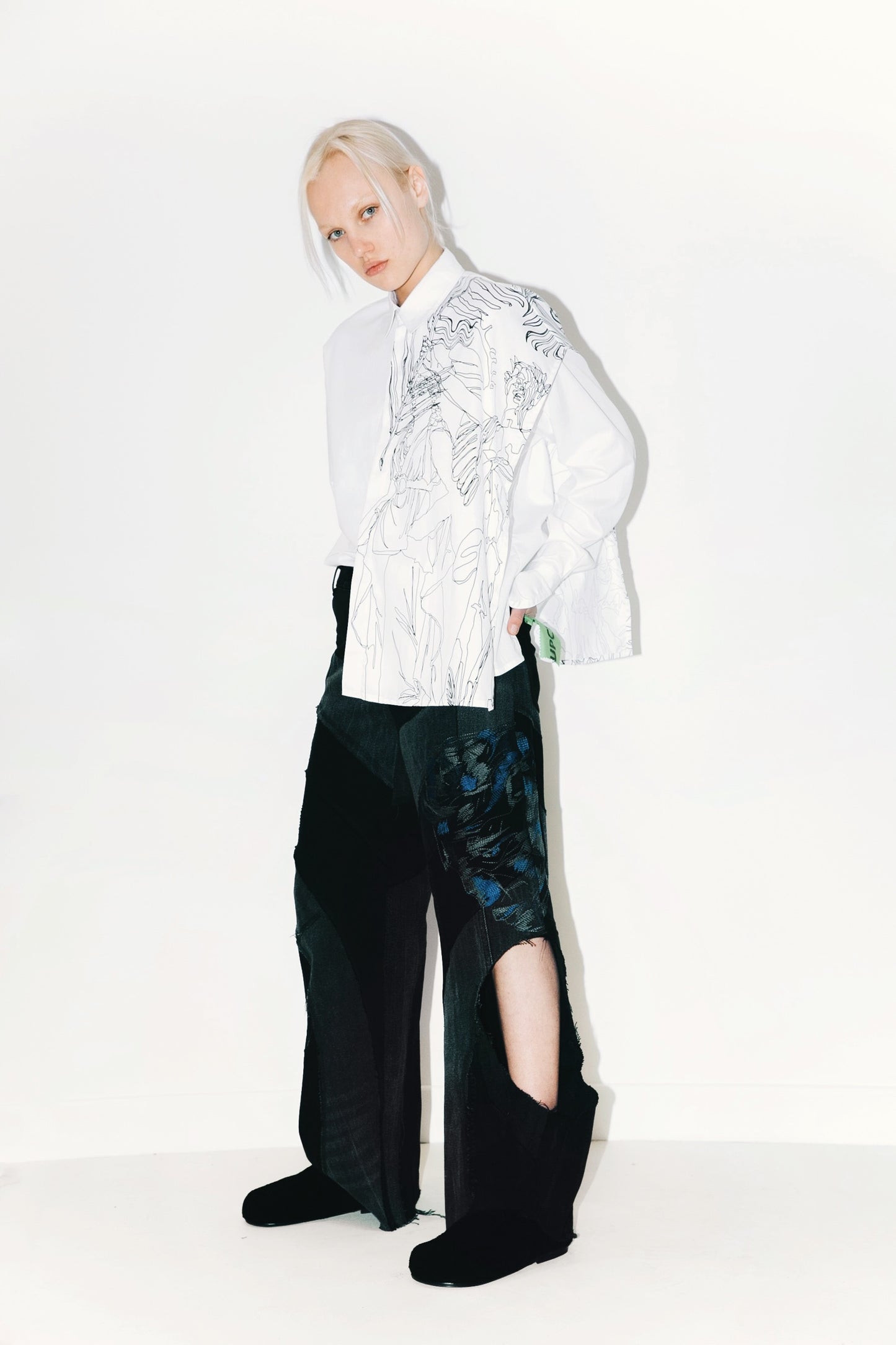 Wide-Leg Upcycled Jeans with Embroidery