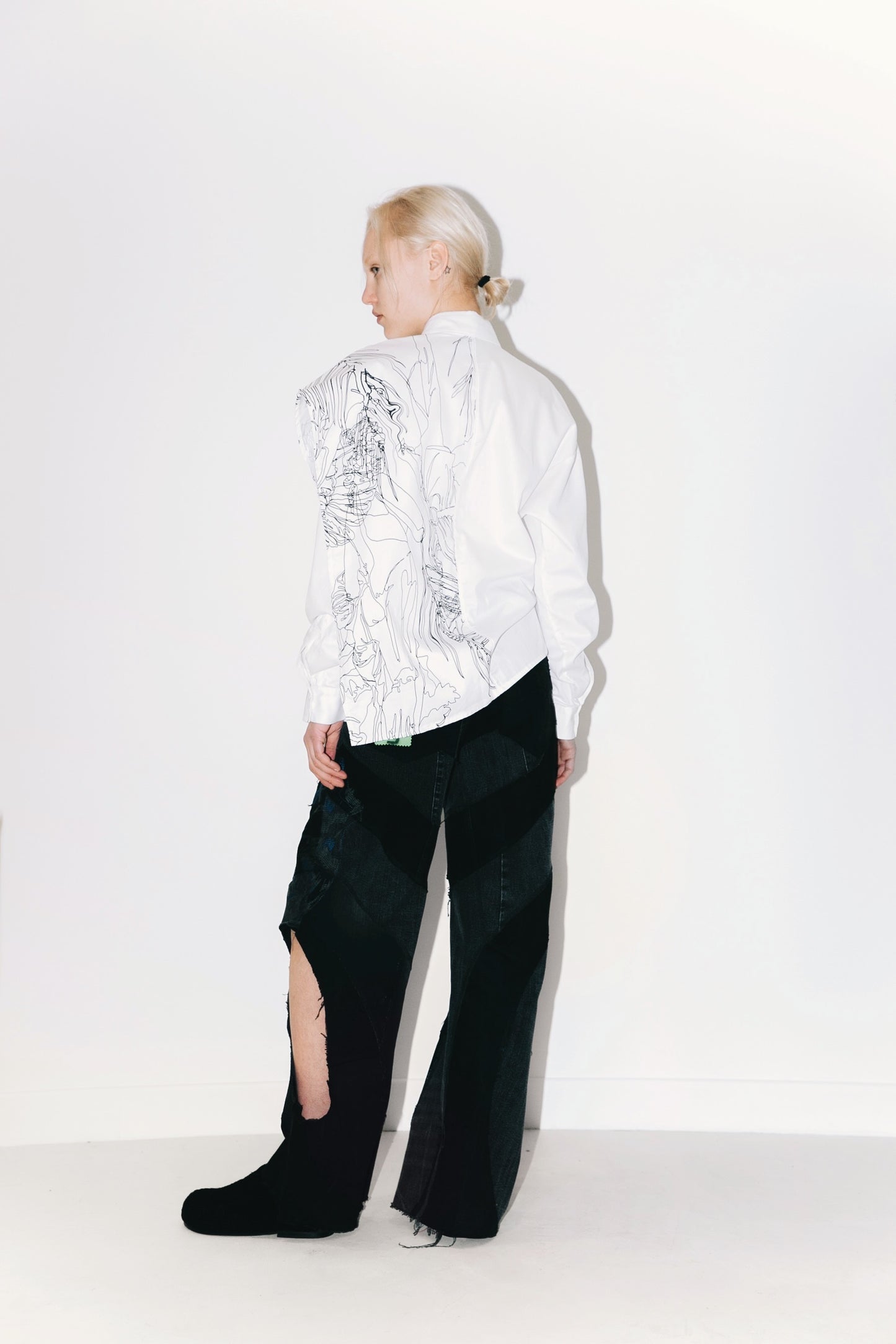 Wide-Leg Upcycled Jeans with Embroidery