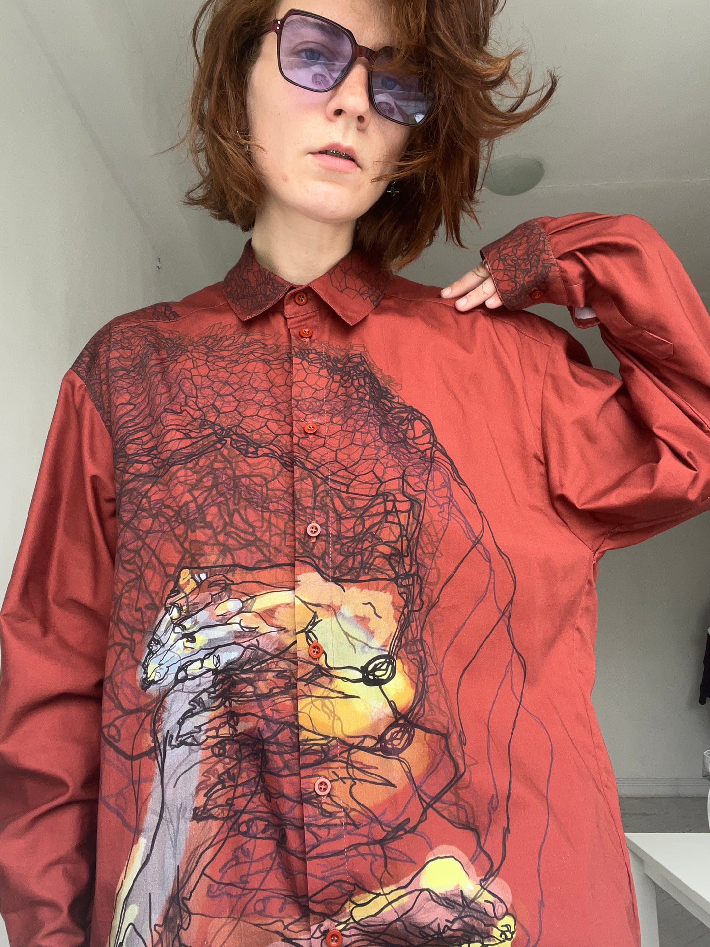 Printed terracotta shirt long sleeve