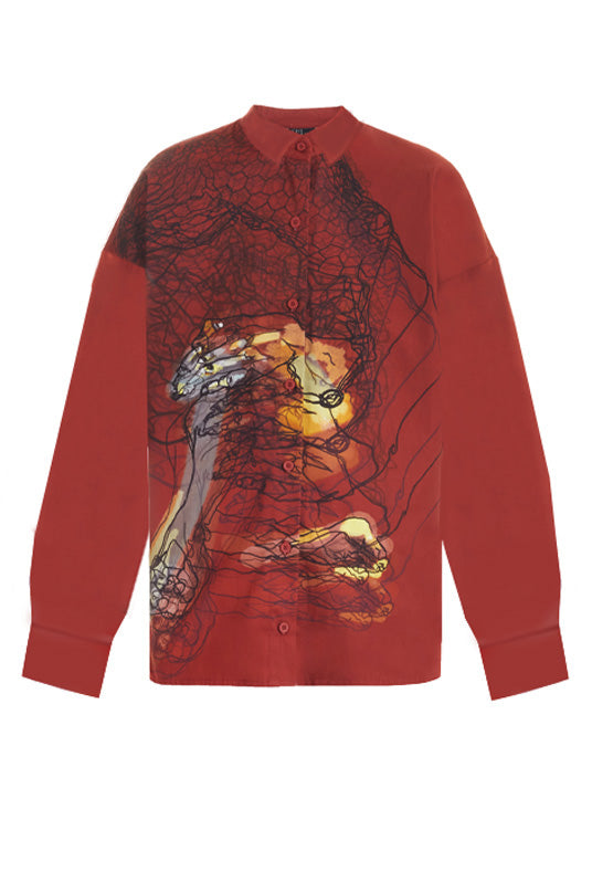 Printed terracotta shirt long sleeve